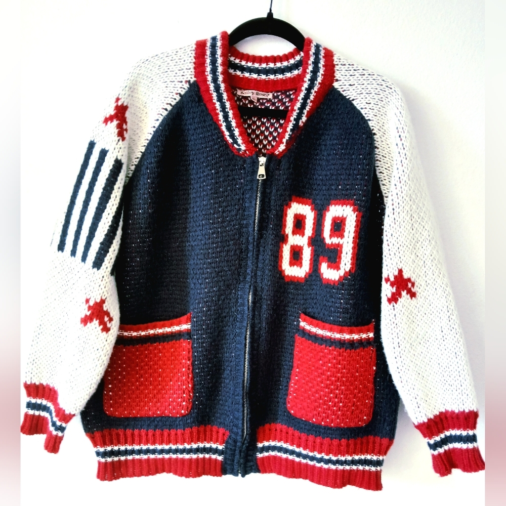 BAILEY ROSE Vintage 89 Oversized VARSITY Knit Full Zip SWEATER Jacket Coat Small